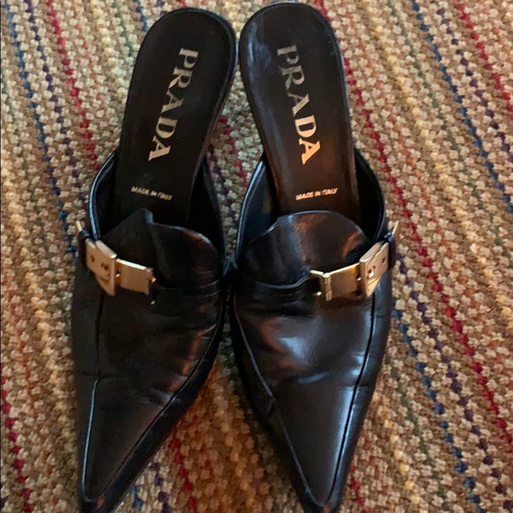 Prada leather pointy mules